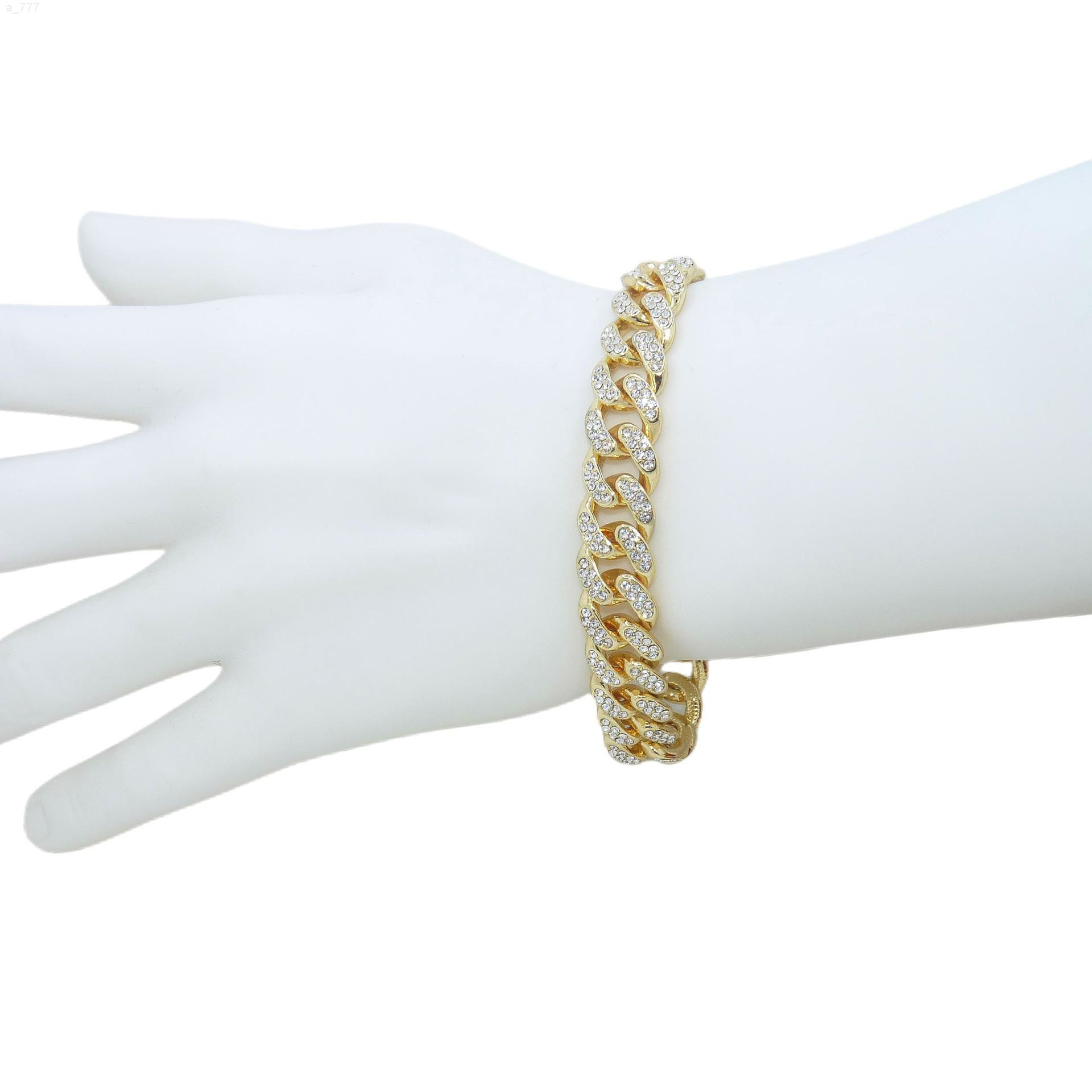 Full Diamond Cuban Chain Necklace Bracelet Gold Plated Hip Hop Style for Men and Women Personalities Fashions Suit