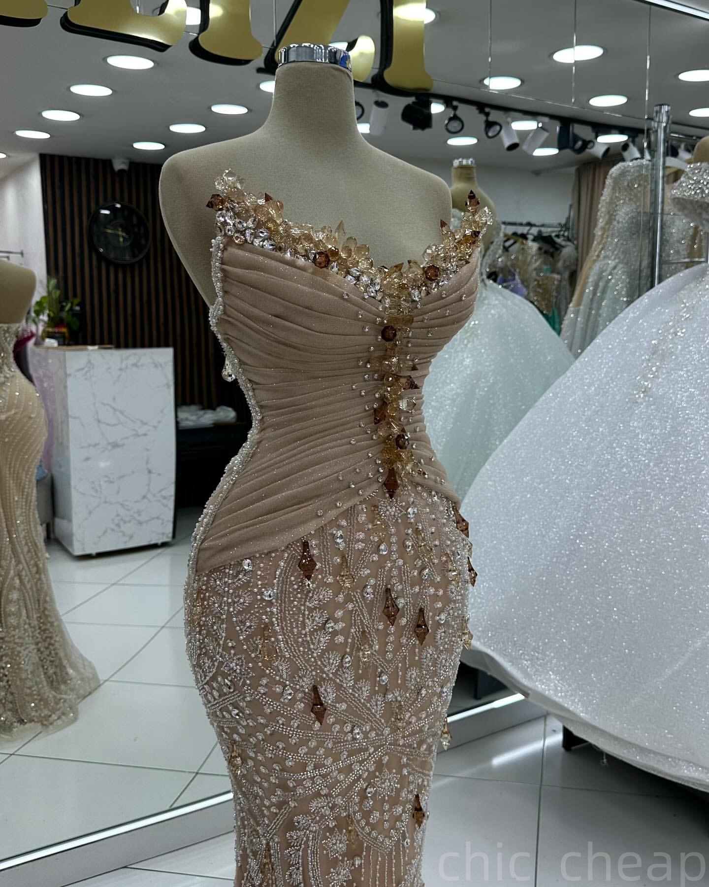 Champagne Mermaid Prom Dresses 2025 Rhinestones Sweetheart Sequined Evening Formal Party Second Birthday Engagement Gowns Plus Size Dress For Special 