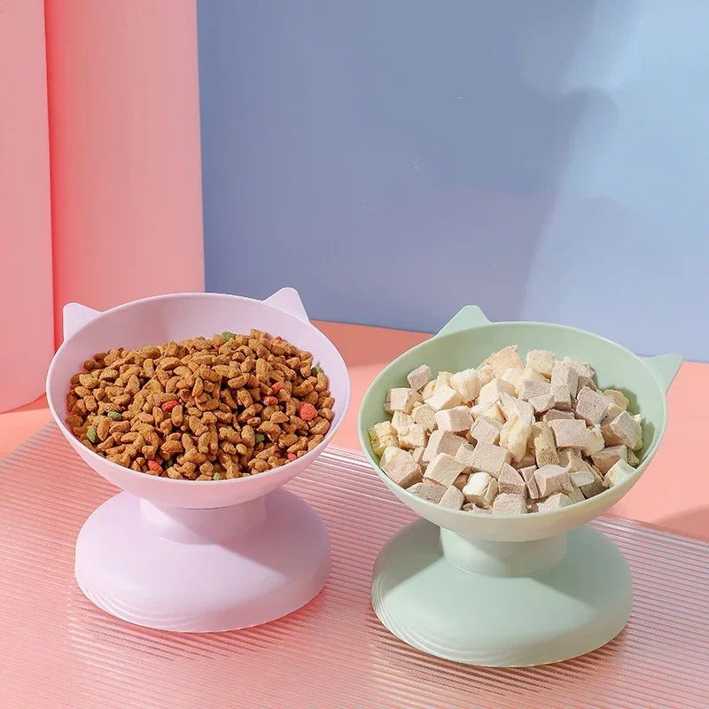 Tilted High-Rise Pet Dish with Neck Protection - Food/Water Bowl for Small Cats & Dogs