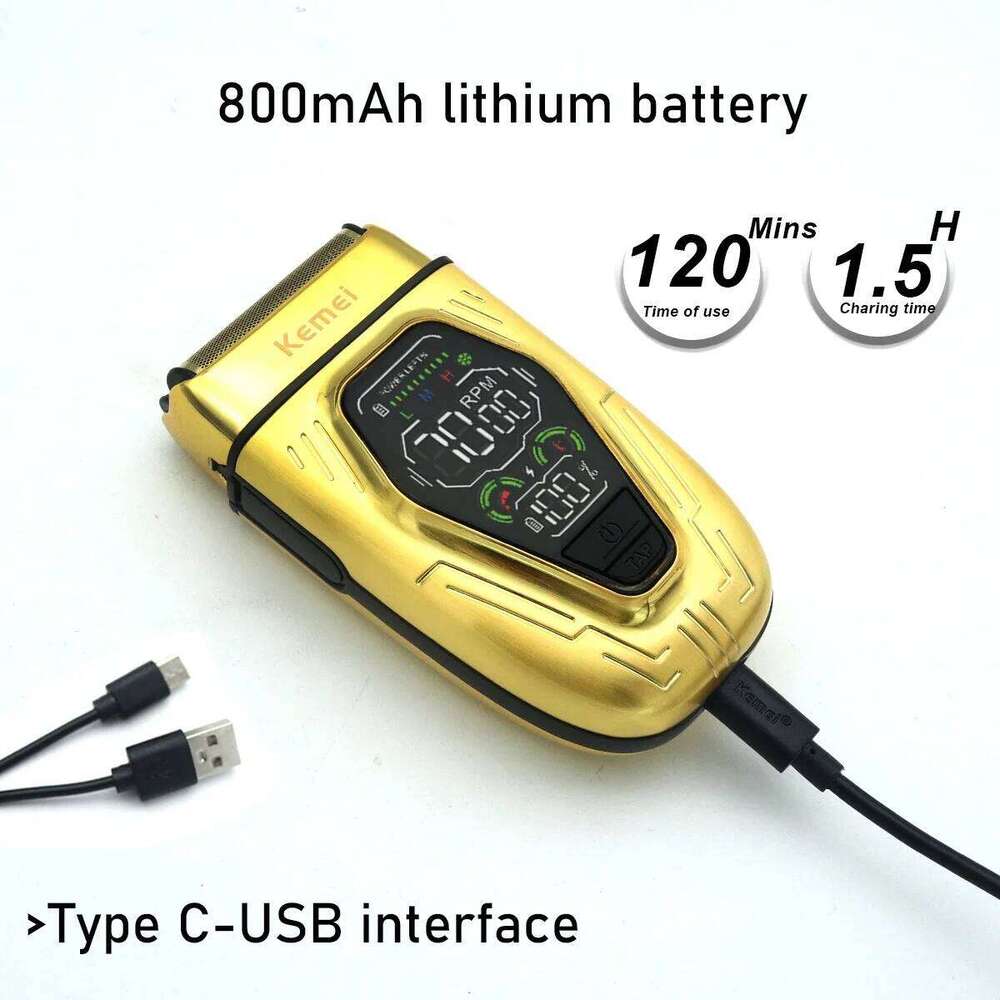 Kemei Professional Men's Electric 9W High Power Full Metal LED Display Double Foil Hair Trimmer Hine Shaver Male T360