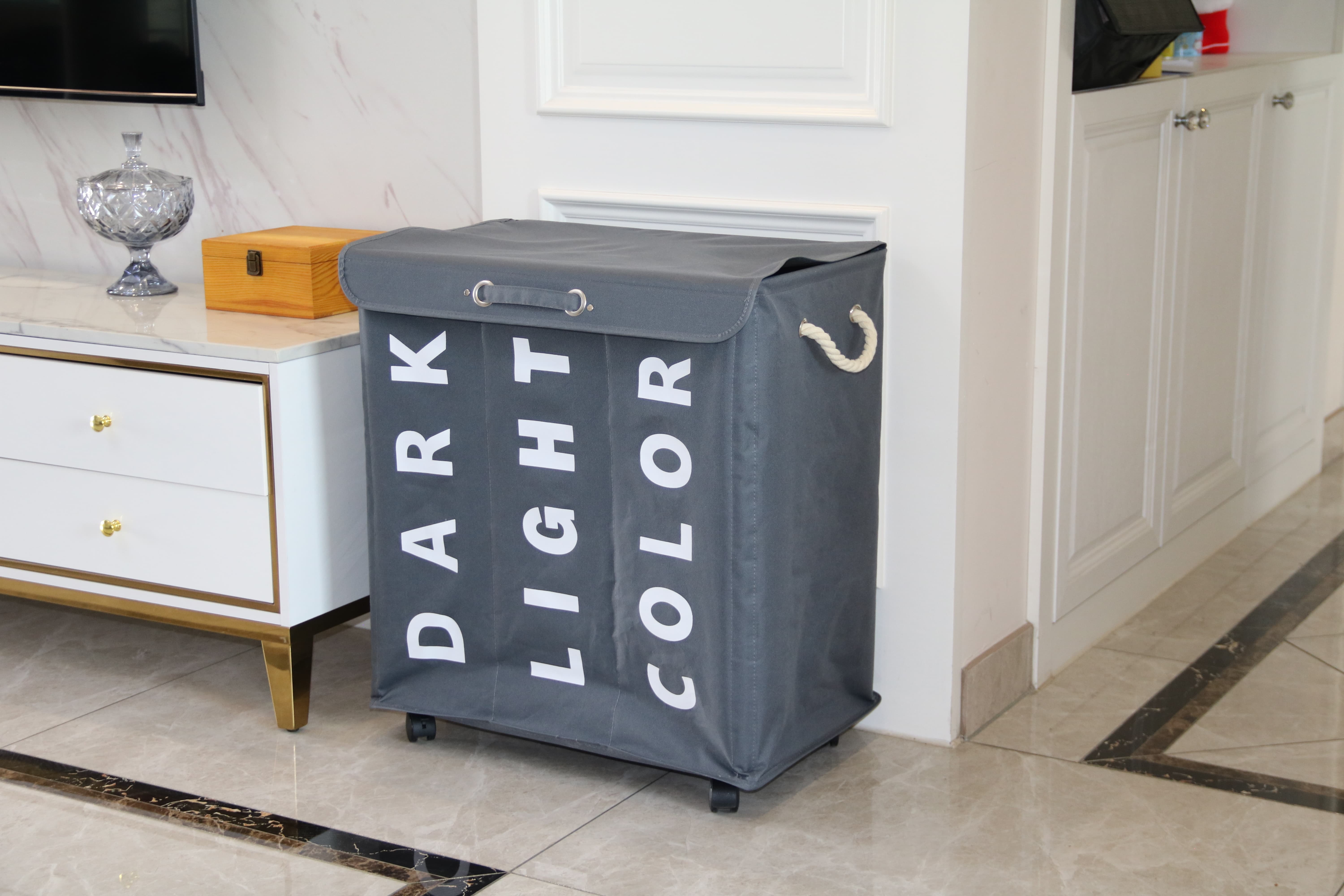 Multi functional large capacity foldable dirty clothes basket with wheels ,cheap and useful tools.