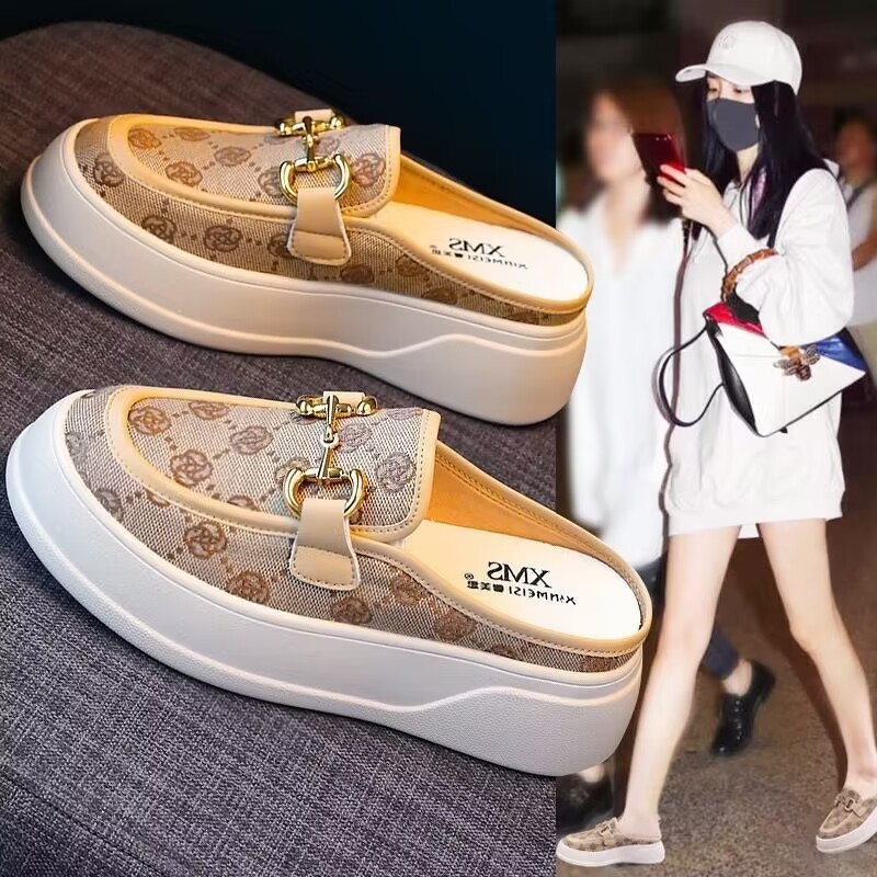 Designer's 2025 new women's slippers Summer Korean version half-slippers with toe caps, women's thick-soled cool slippers Free Shipping