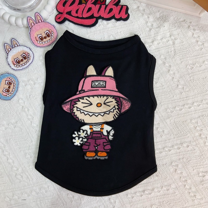 Dog Shirt Dog Vest Summer Fashion Embroidery Dog Clothes with Labubu Exquisite Embroidery Cool Breathable Cotton T-Shirt, Small Medium Dog Boys Girls 