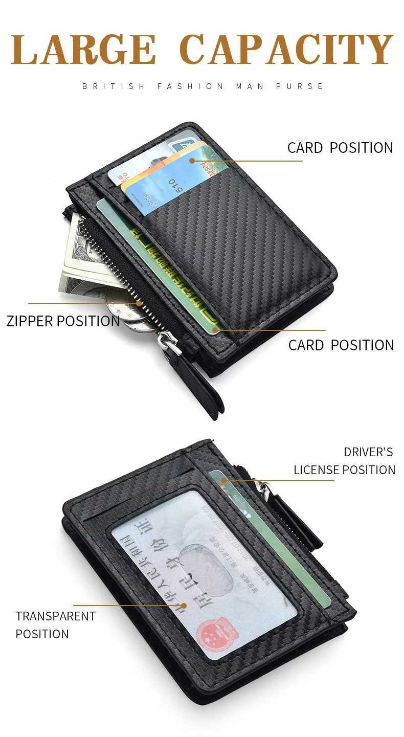 Mens Slim Minimalist Front Pocket Wallets Zipper Holder Portable Leather Wallets XJ250624
