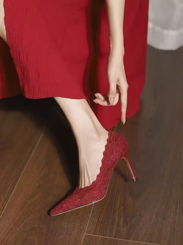 Brand 2024 Wedding Bridal Pointed High-heeled Single Female Rhie Classic Crystal Shoes 9cb9