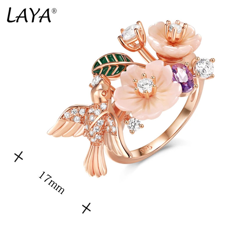 Laya 925 Sterling Silver Summer Style Jewelry High Quality Zircon Natural Shell Flower Leaf Enamel Ring For Women 250624