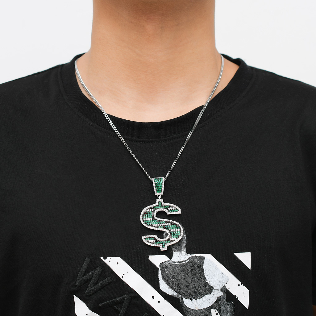 Luxury Moissanite Necklace Hip Hop Green S Dollar Sign Pendant Iced Out Trendy Men Street Punk Jewelry Pass the diamond tester