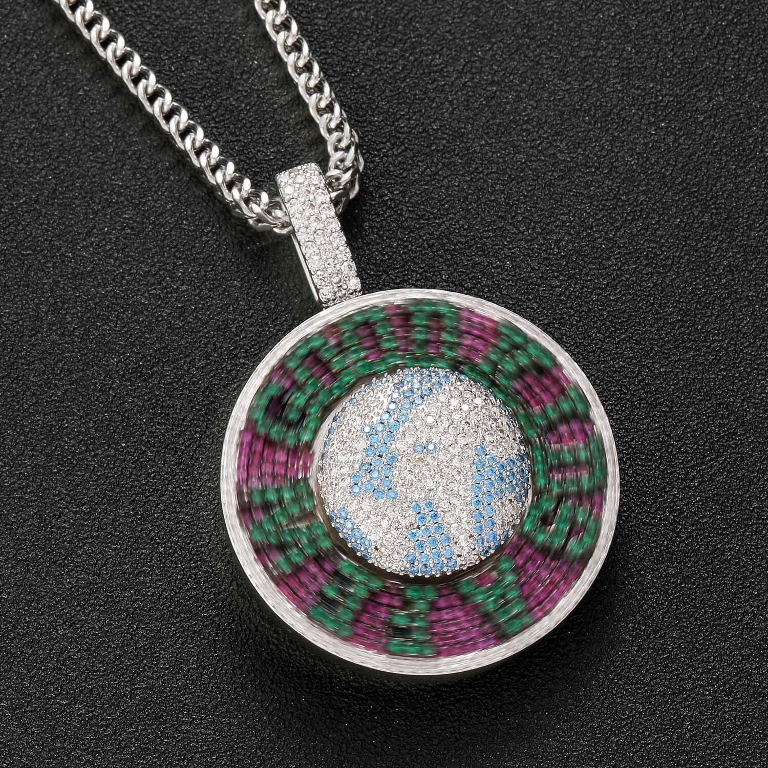 Luxury 3D Rotating Moissanite Iced Out Bling Abstract Globe Hip Hop Men's Trendy Navigation Statement Necklace Pass the diamond tester