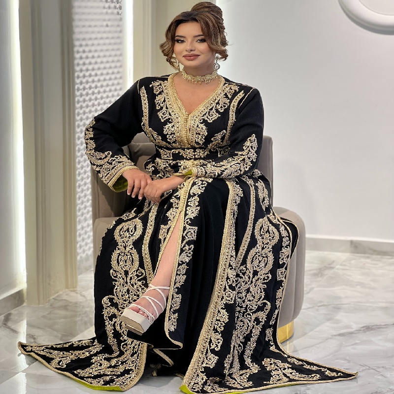 Traditional Albanian Green Caftan Prom Dress Plus Size Moroccan Takchita Evening Dress Long Sleeve Gold Lace Formal Arabic Dance Club Night Dress 2025