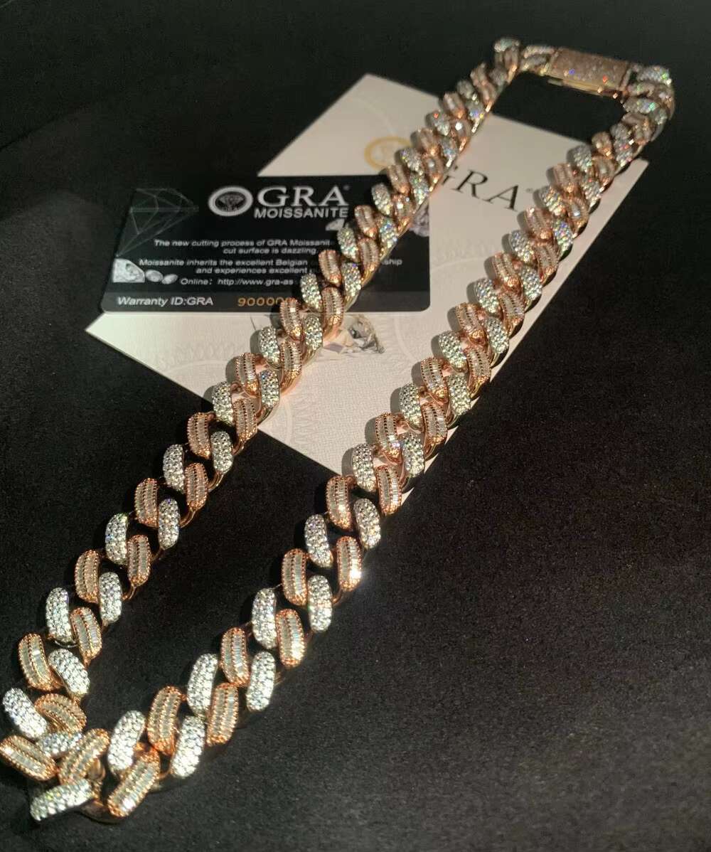 Wholesale Price 925 Sterling Silver VVS Moissanite Diamond Iced Hip Hop Necklace Miami Cuban Link Chain for Anniversary Jewelry