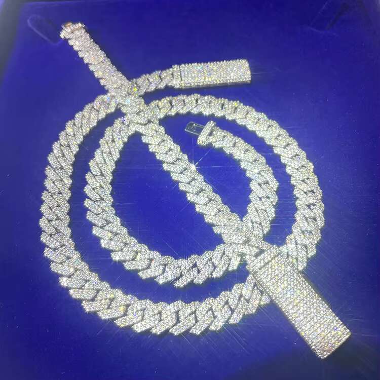 Excellent Moissanite 10mm Wide Rapper Stylish Jewelry 925 Silver Cuban Link Chain