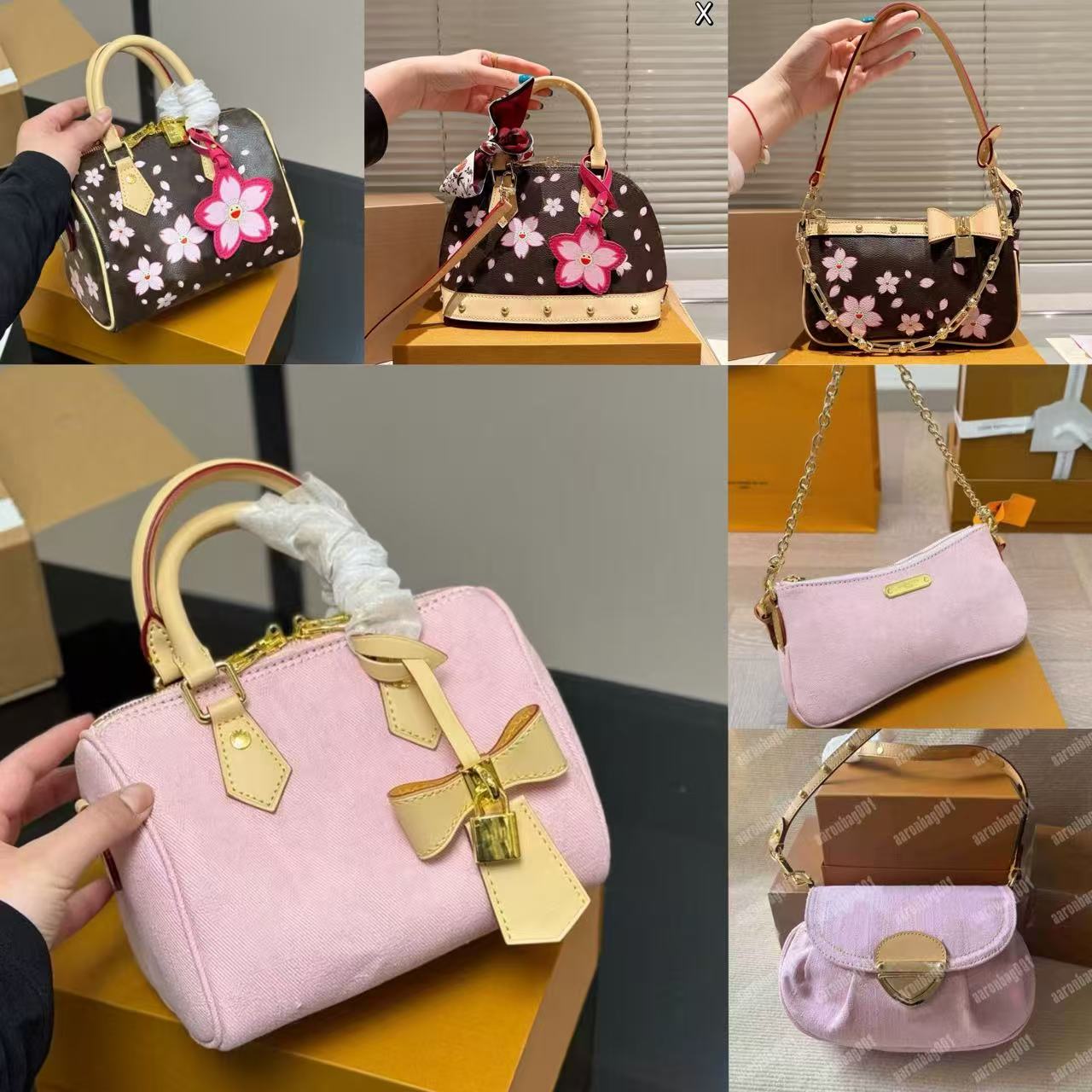 luxury pink designer bag shoulder bag pink denim bag murakami cherry crossbody bag blossom tote bag women underarm bag mini chain purse luxury lady tote embossed bag
