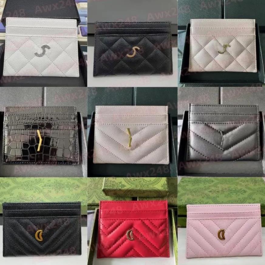 Caviar Sheepskin ID Card Holder Leather Wallet Designer Fashion Womens Purses Mens Credit Cards Bag Travel Documents Passport Holders Cardholder With Box AAAAA