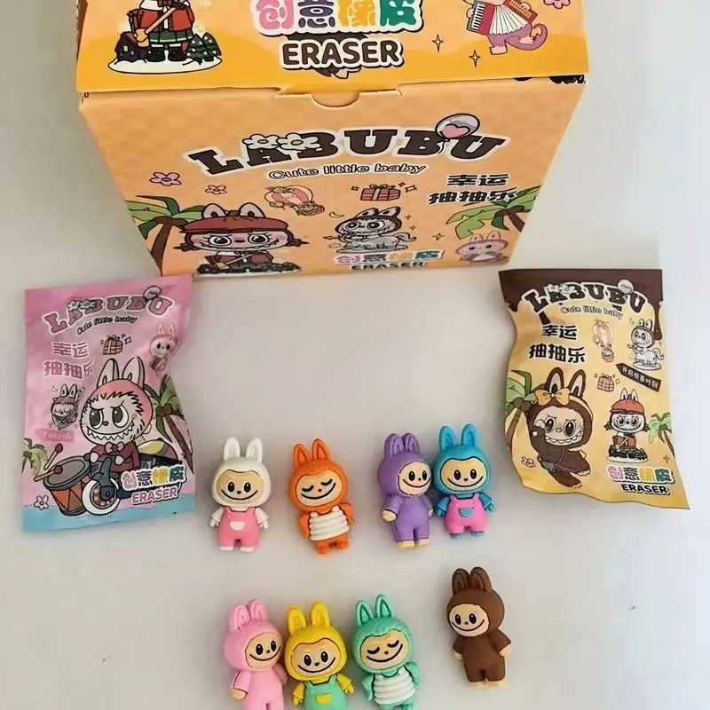 New 32pcs Labubu Eraser Blind Box Anime Stationery Blind Bag Figure Cartoon Eraser Model Doll Toy For ChildrenS School Supplies Y250624