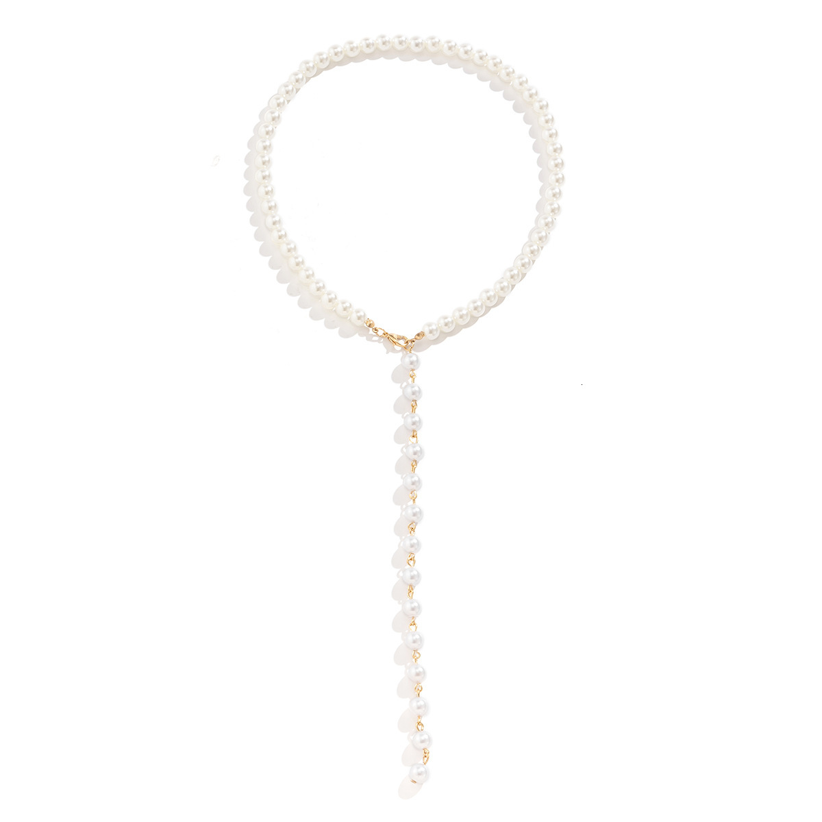 Jewelry French Y-shaped Beaded Elegant Long Faux Pearl Tassel Necklace for Women