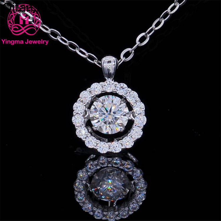 Yingma Ladies 925 Sterling Silver Pendant Necklace D VVS Grade Round Cut Diamond Moissanite Necklace for Wedding Engagement