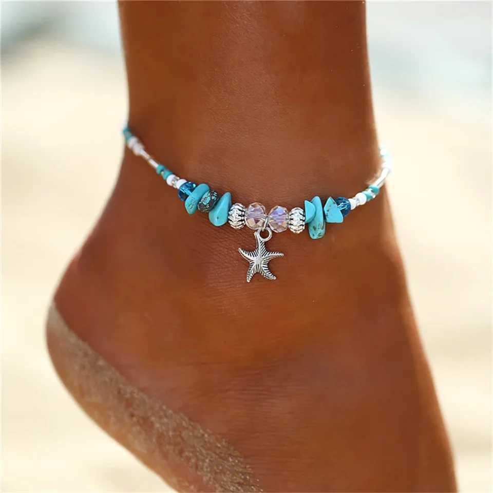 Summer Beach Women Anklets Bohemian Shell Starfish Tortoise Ankle Bracelet on Leg Girls Barefoot Handcraft Chain Jewelry Gifts U250624