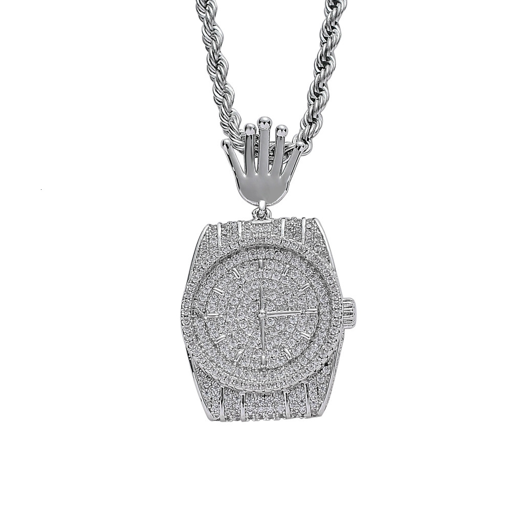 Luxury Moissanite Iced Out Bling Watch Dial Pendant Men's Trendy Swag Necklace druzy jewelry Pass the diamond tester