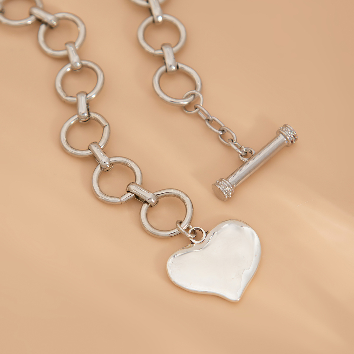 Lava Irregular Heart-Shaped Pendant Niche Wrinkled Round Disc Ring Necklace Jewelry