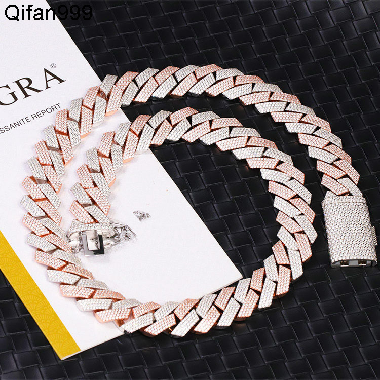 Hiphop in Stock Moissanite Cuban Link Chain 4row 20mm White Gold 2 Tones 925 Sterling Silver Iced Out Moissanite Cuban Chain