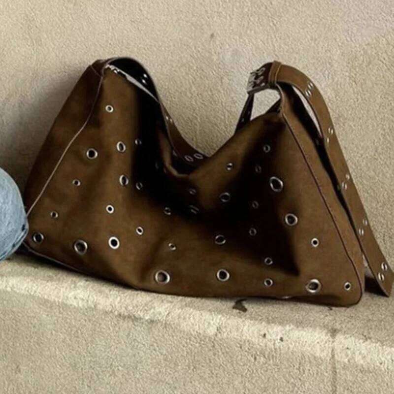 Luxury Designer bags Brand Niche Design Retro Rivet Shoulder 2025 New Hollow Large Capacity Tote Trendy Motorcycle Fashionable Women' Bag