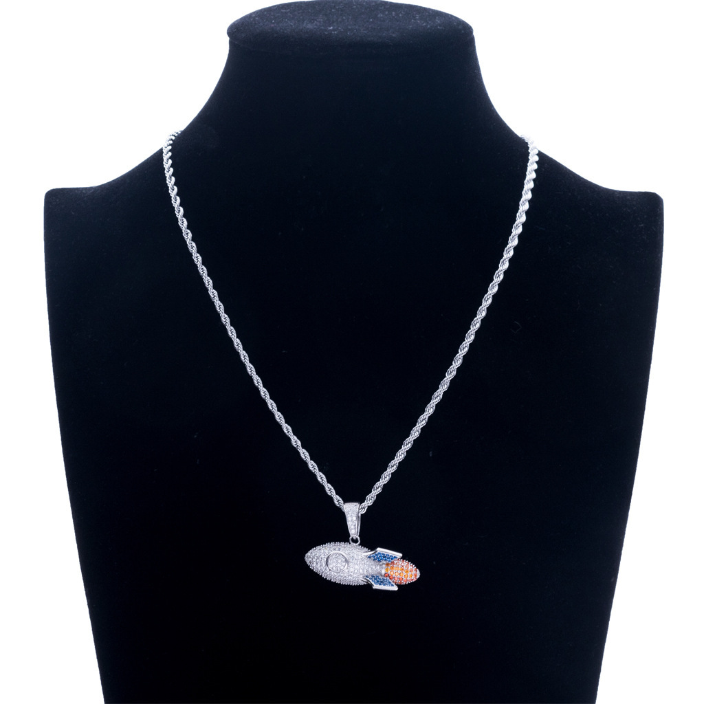 Hip Hop Jewelry 925 Sterling Silver Rocket Pendant Colorful Diamond Iced Out Cool Trendy Moissanite Necklace Pass the diamond tester