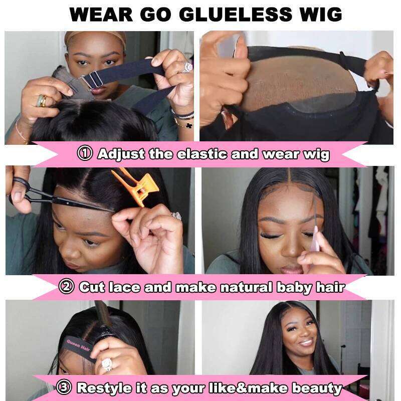 Real HD Glueless Straight Undetectable Invisible Melt Skin Lace Wear Go Wig 5x5 250% Raw Human Pre plucked Queen Hair