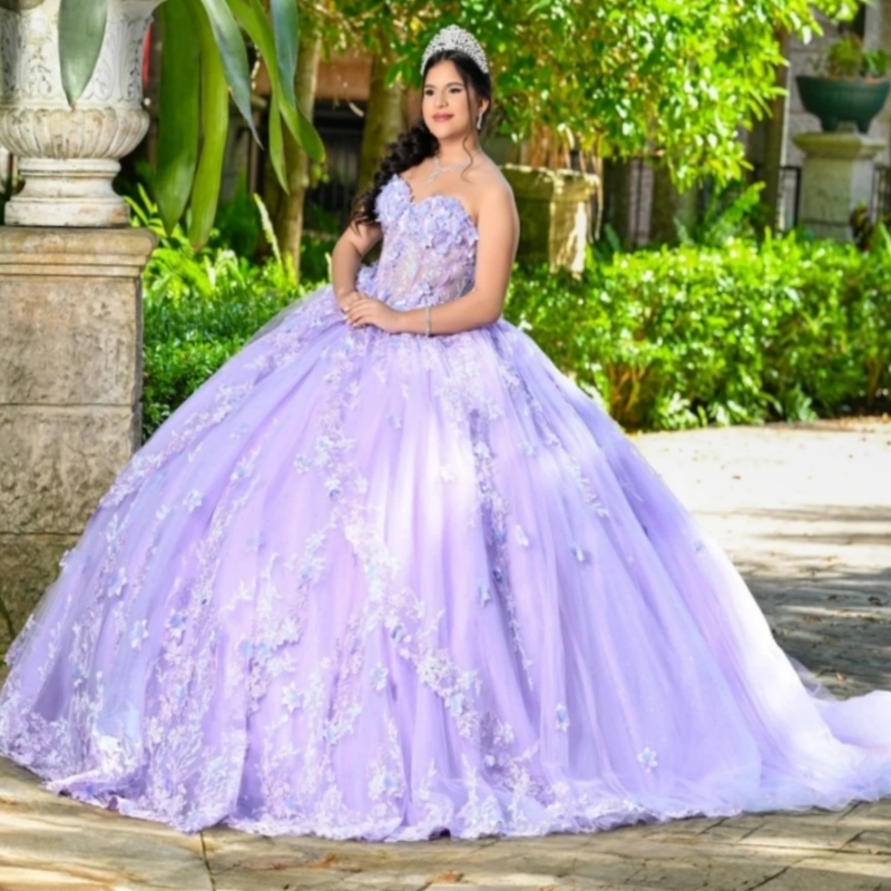2025 Glitter Lavender Quinceanera Dresses Ball Gown Floral Applique Beading Sweet 16 Dress Vestidos De 15 Anos
