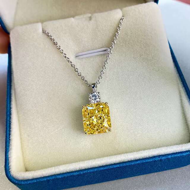 Ladies 925 Sterling Silver Necklace Jewelry Yellow Diamond Moissanite Necklace
