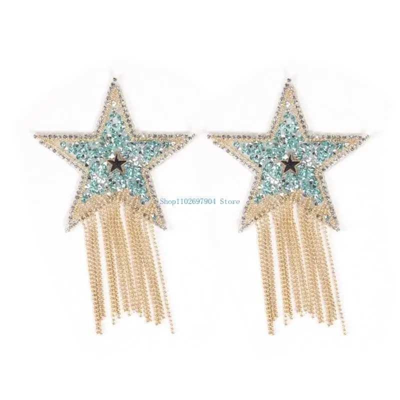 N7YF Pasties Nipple Stickers Pentagrams Tassels Sticky Breast Petal Nipple Cover W250624