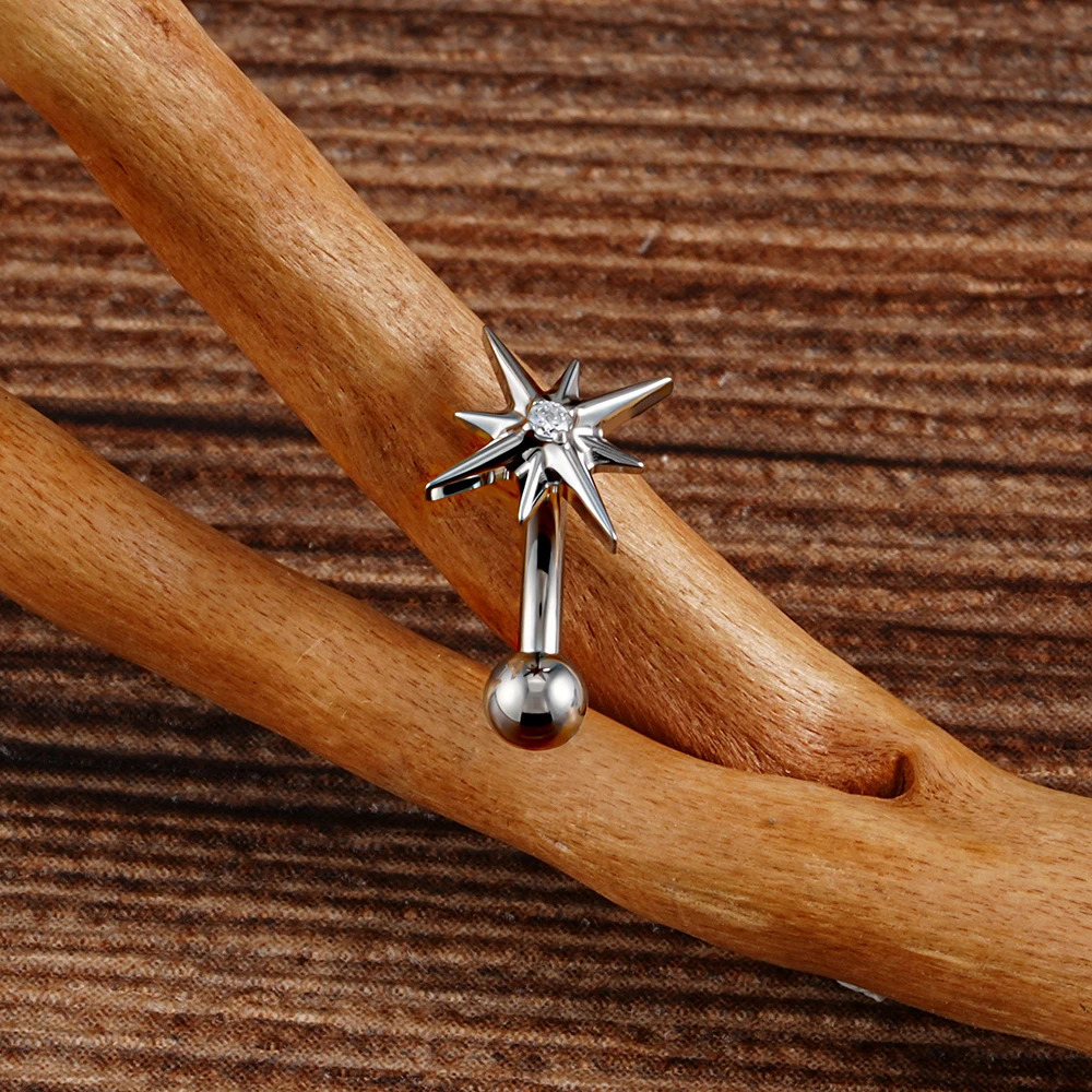 Right Grand ASTM 36 16G CZ North Star Rook Earring 6mm 8mm Curved Barbell Eyebrow Cartilage Tragus Labret Piercing 250613