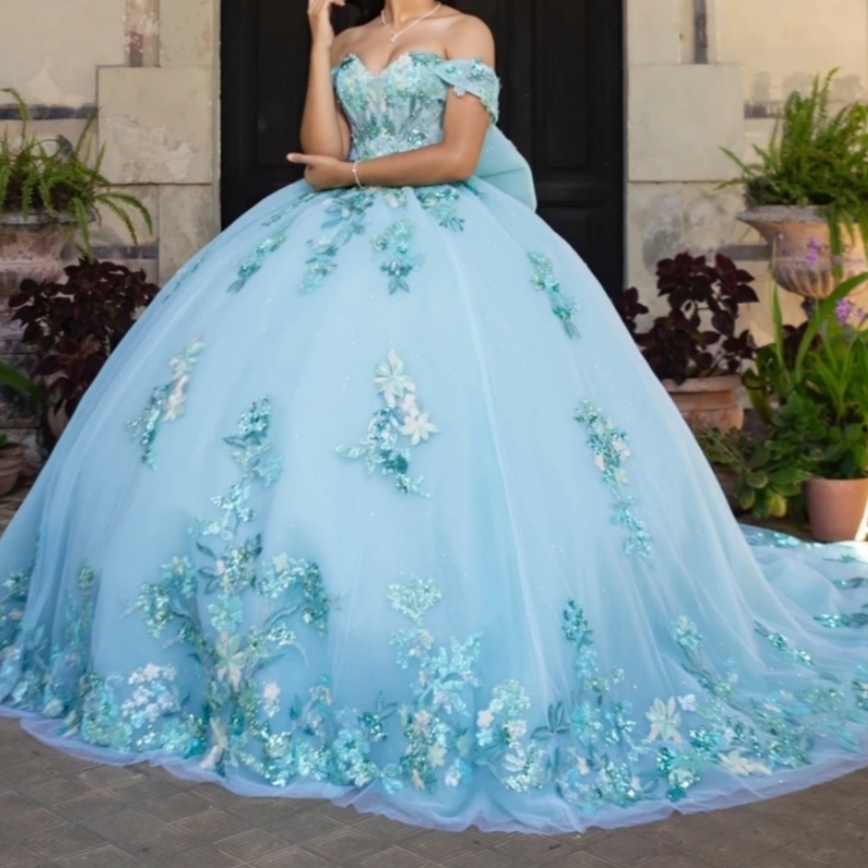 2025 Mint Green Glitter Quinceanera Dresses Ball Gown Sequins Applique Beading Bow Sweet 16 Dress Vestidos De 15 Anos