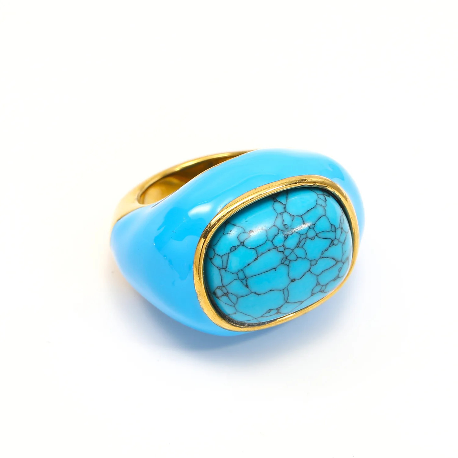 Natural Gemstone Enamel Ring for Women 18k Gold Plated Stainless Steel Statement Ring Wholesale 250624