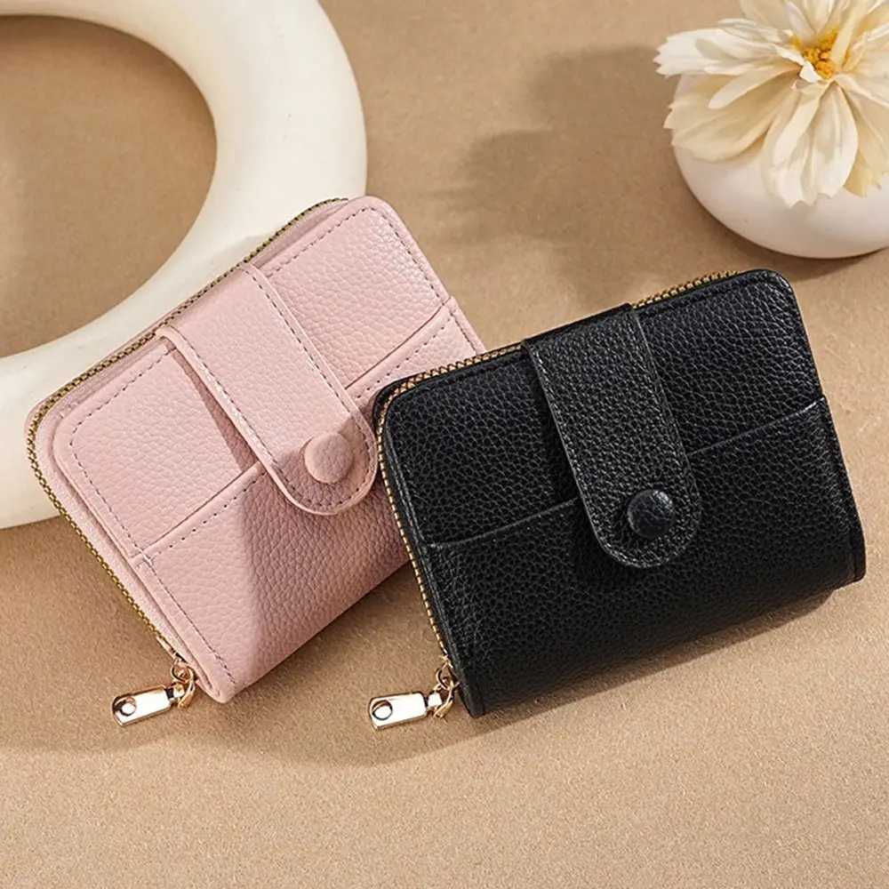New Elegant Women Short Wallet Pu Leather Lychee Pattern Business Purse Zipper Solid Color Bank/ID/ Holder WomanXJ250624