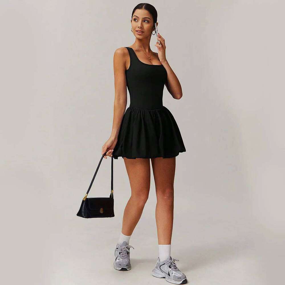 Women's Tennis One Piece Sleeveless Skirt Badminton Running Yoga Jumpsuit Sports Wear Anti-Light Walking Dress
