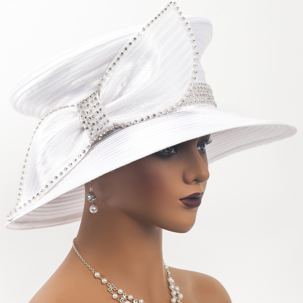 Elegant Lime Green Church Hat for Women - Wide Brim Satin Derby Hat with Crystal Trim for Wedding, Tea Party, and Sunday Service