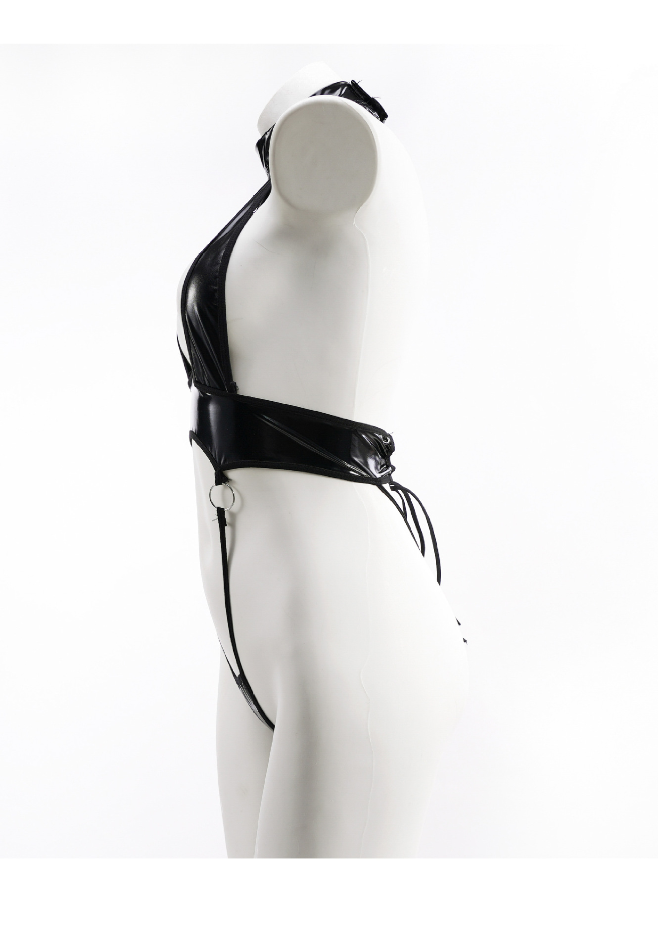 Women's Jumpsuits & Rompers Sexy bikini women's high slit patent leather shiny open chest tight jumpsuit