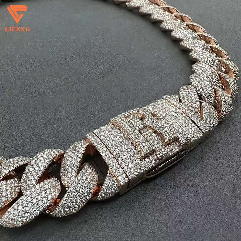 Fine Jewelry 20mm S925 Silver Custom 10k 14k 18k Gold Full Iced Out VVS Moissanite Diamond Necklace Cuban Link Chain
