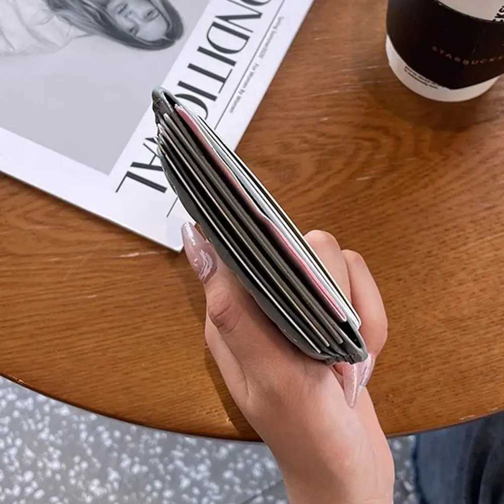 Woman Fi Leather Card Holder Ultra-thin Multiple Card Slots Card Clamp Small Wallet for girls XJ250624