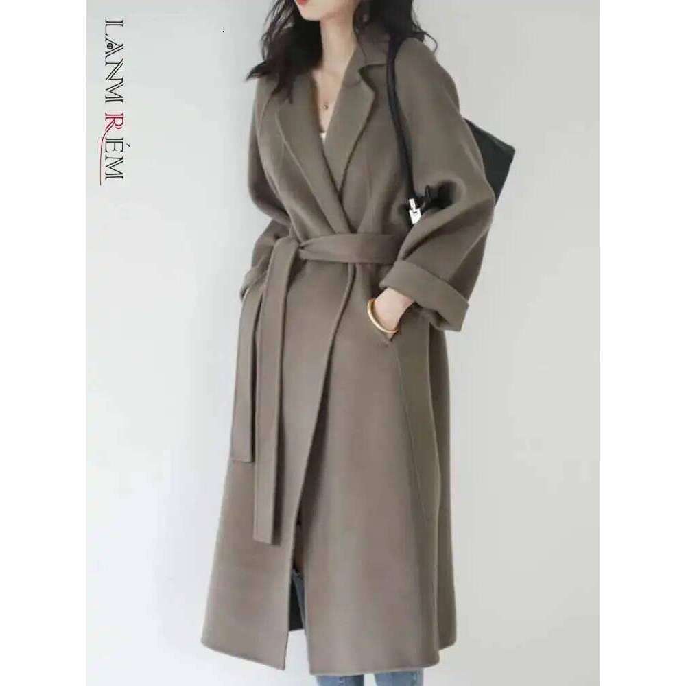 LANMREM Double Sided Cashmere Coat For Women Medium Knee Length Loose Woolen Coats Female 2024 Fashion Autumn Winter 2DA8106