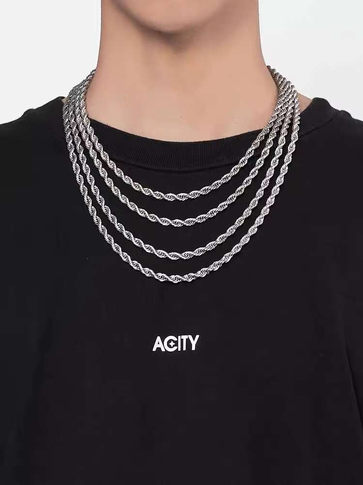 Twisted Chain 1.3-8MM Rope Design Plated 18K Yellow Gold Insert Shining Moissanite Diamond Rope Cuban Link Chain