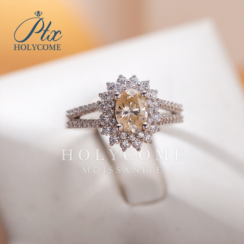 High Quality Fine Wholesale Jewelry Wedding Ring 1ct Champagne Moissanite More Style Fashion Jewelry Engagement Wedding Ring for Women