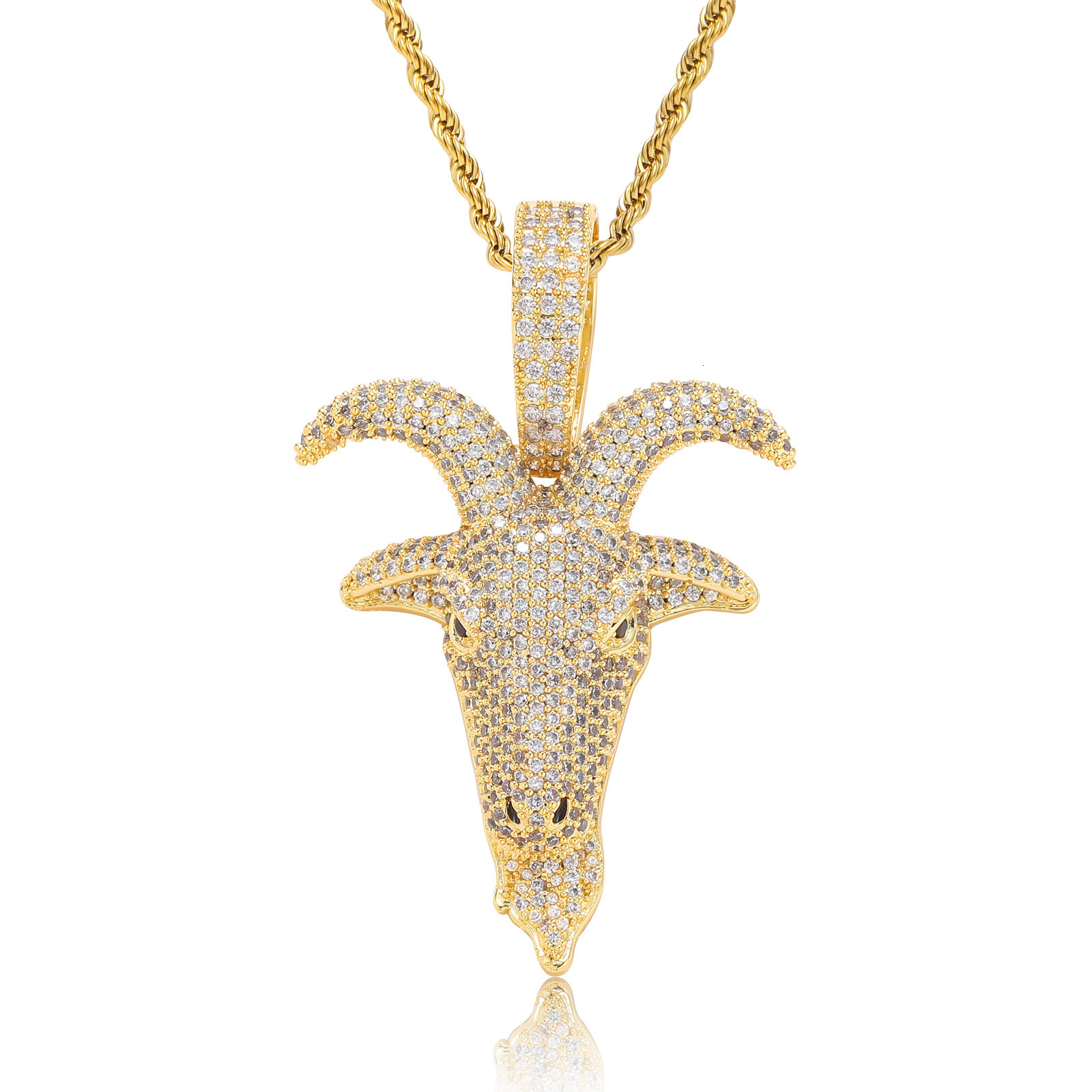 New Arrival Hip Hop Goat Pendant Diamond Studded Animal Personalized Cool Trendy Hip Hop Necklace Accessory Pass the diamond tester