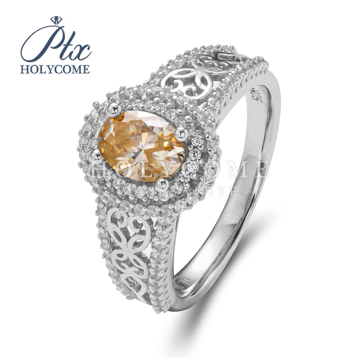 Fashion Real S925 Sterling Silver Fine Wedding Jewelry Champagne Moissanite 1ct Design Diamond Rings S925 Silver Party Gift Ring for Girls