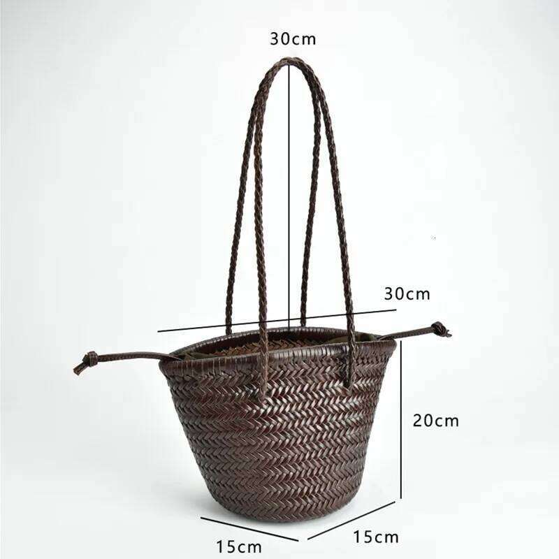 bags Vintage Genuine Leather Hand Tote Top Quality Women Weave Basket Shopping Bags Travelling Beach Hobos Handbag