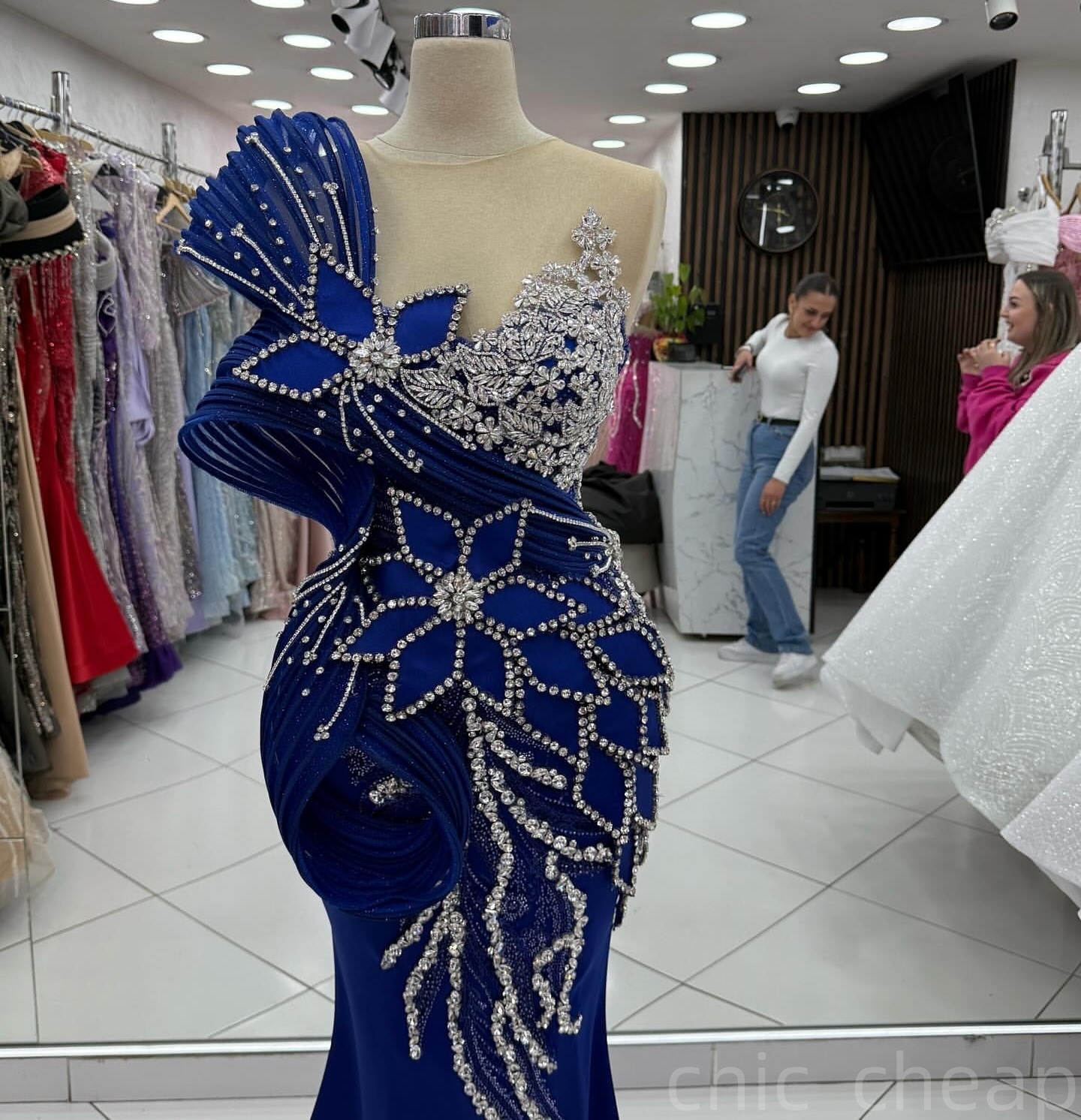 Royal Blue Mermaid Prom Dresses 2025 Rhinestones Flowers Satin Beaded Evening Formal Party Second Birthday Engagement Gowns Plus Size Dress For Specia