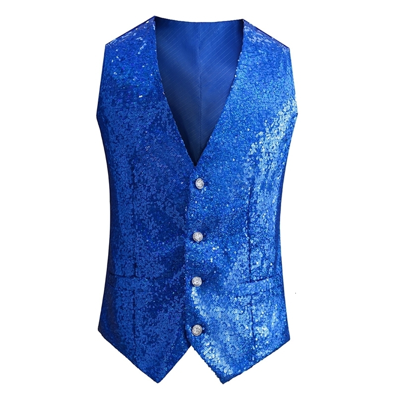 Mens Fashion Sleeveless Sequined Blazer Vest Nightclub DJ Performance Stage Wedding Host Shiny Gold Sequin Bling Glitter Vest 250614CJ