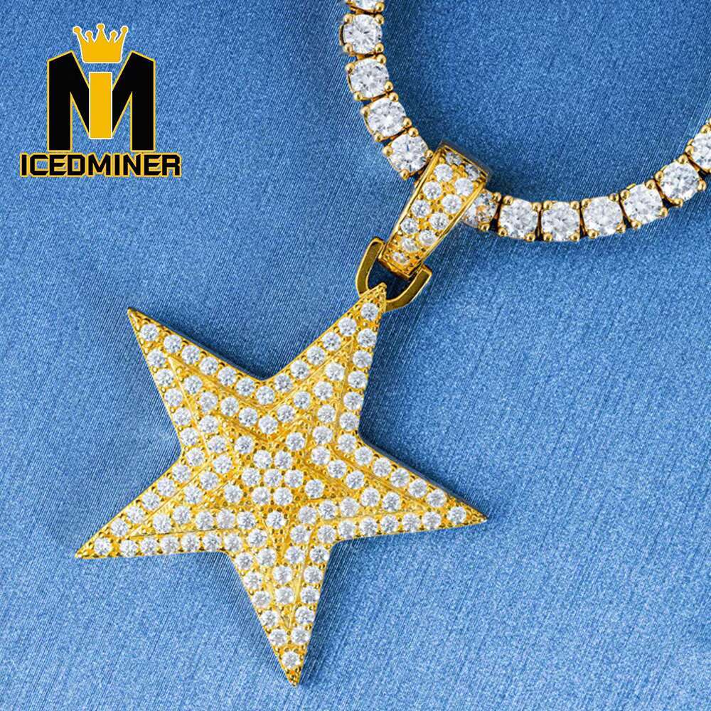 Star VVS Moissanite S925 Pendant Iced Out Necklaces for Men Pass Diamonds Tester Moissanite Star Pendant Necklaces With GRA