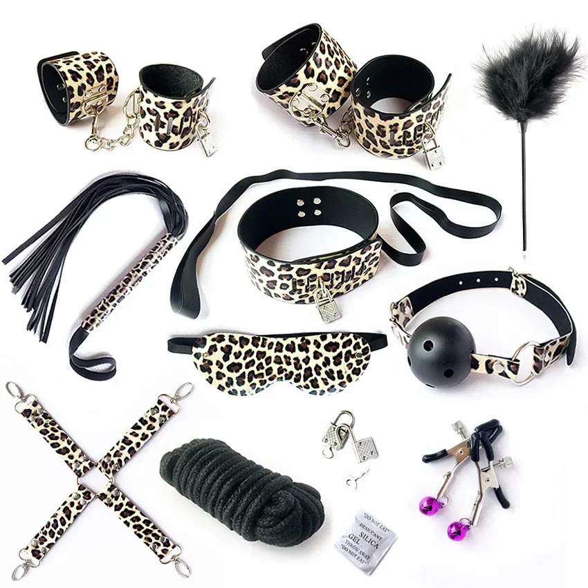 10Piece Leopard Print Leather Bondage Set Couples BDSM Kit for Playful Foreplay and Intimate Adventures Sexy Toy Juguete Sexuale 250624