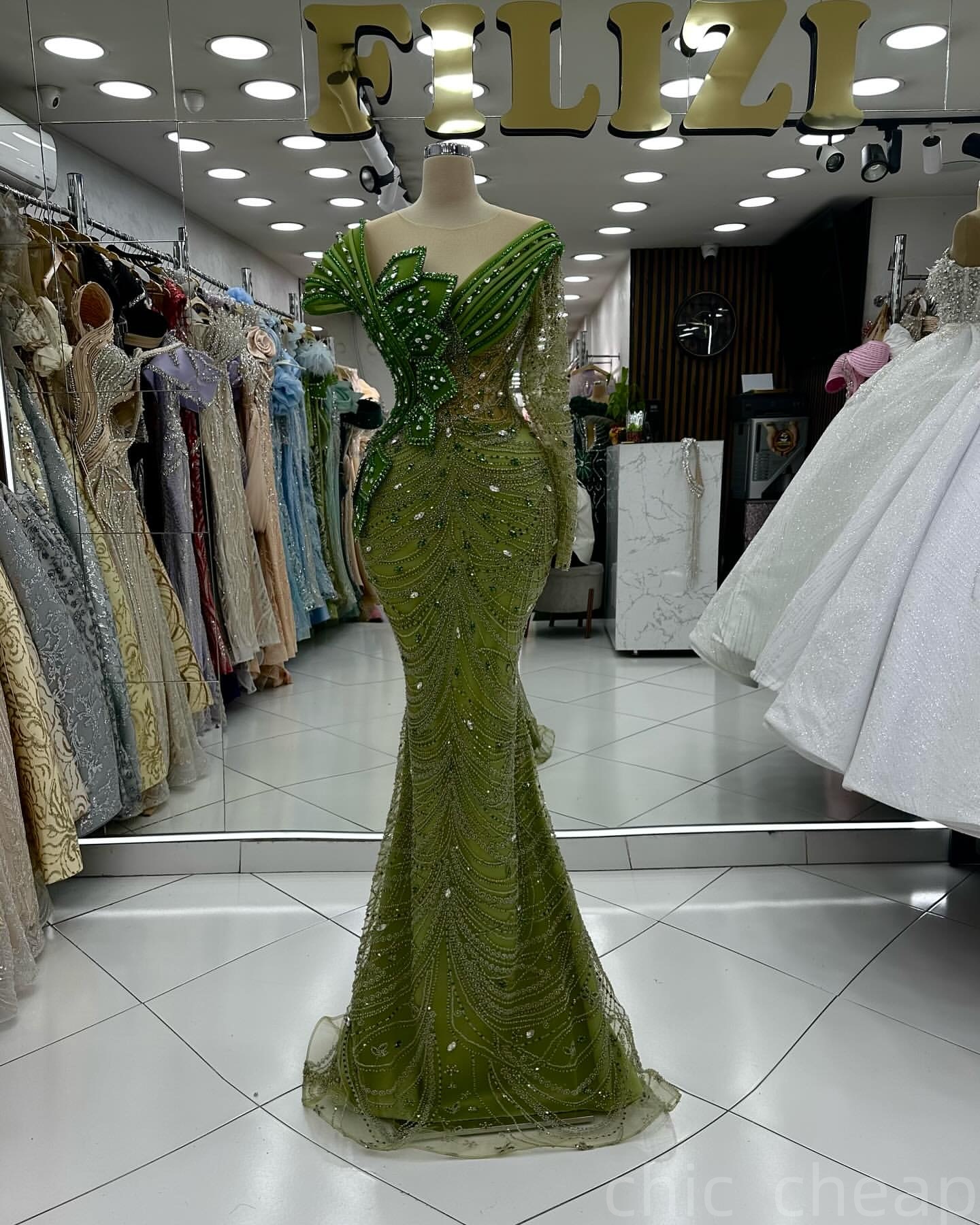 Olive Green Mermaid Prom Dresses 2025 Crystals Beaded Stylish Sequined Evening Formal Party Second Birthday Engagement Gowns Plus Size Dress For Speci